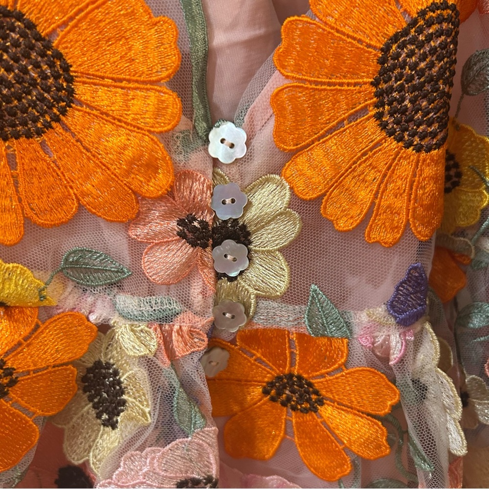 NWT For Love & Lemons Prato Flower Floral Appliqué Mini Dress - Picture 10 of 13